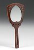 Glasgow Arts & Crafts Spoon-Carved & Cutout Hand Mirror c1900s