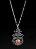 Chicago Arts & Crafts Sterling Silver & Carnelian Cutout Pendant Necklace c1910