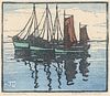 Helen Tupke-Grande (German 1871-1946) Color Woodcut Fisherboats c1920s