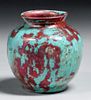 Pewabic Pottery Iridescent Turquoise & Oxblood Bulbous Vase c1930s