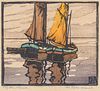 Helen Tupke-Grande Color Woodcut Sailboats c1920s