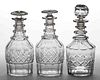 CUT STRAWBERRY DIAMONDS AND FANS QUART DECANTERS, LOT OF THREE