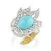 Turquoise and Diamond Floral Motif Ring
