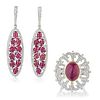 Cabochon Ruby and Diamond Ring and Earrings
