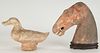 2 Asian Archaistic Sculptural Items, Tomb Figure & Terracotta Horse Head