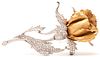 18K Gold & Diamond Rose Brooch