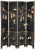 Chinese 4-Panel Inlaid & Hardstone Lacquer Screen