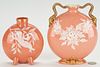 2 Moore Brothers Pate Sur Pate Moon Flask Vases, Pink Grounds