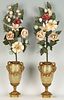Pr. French Ormulu Onyx Vases w/ Tole Floral Bouquets, 4 pcs.