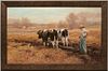 Alexander Theobald Van Laer O/B Pastoral Landscape Painting, Man Plowing