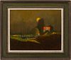Lamar Briggs O/C Painting, Lake Elkhart at Night