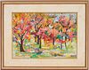Marjorie Lee O/B Abstract Landscape Painting, Peach Orchard in Bloom