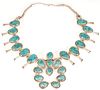 Native American Inlaid Turquoise & Silver Squash Blossom Necklace