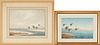 2 J.D. Knapp W/C Sporting Art Landscape Paintings of Waterfowl in Flight