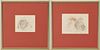 2 Werner Wildner Surrealist Drawings Incl. Knight & Head of a Man
