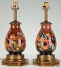 Pair Moorcroft Flambe Orchid Vase Fitted as Table Lamps