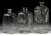GERMAN / BOHEMIAN HALF-POST BLOWN AND ENGRAVED DECANTERS, LOT OF THREE