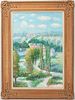 John Clymer O/C Vertical Landscape Painting, European Village & Gardens 