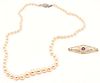 14K Graduated Pearl Necklace & Victorian Gemstone Pin