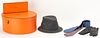 Hermes Grey Flannel Hat, 2 Silk Print Neckties & Leather Gloves, 4 items