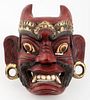 Balinese Gilt & Painted Wood Demon Mask