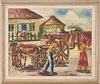 American School Oil Painting, Street Cleaning Day, poss. Southern 
