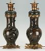 Pair of Japanese Patinated Bronze Vases, Mounted as Lamps