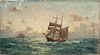 SHIP SAILING OFF THE COAST OIL PAINTING