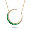 AN EMERALD AND DIAMOND CRESCENT MOON NECKLACE in yellow gold, the pendant designed as a crescent ...