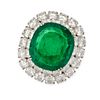 BULGARI, AN IMPORTANT COLOMBIAN EMERALD AND DIAMOND RING in platinum, set with an oval cut Colomb...