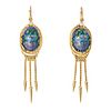 DEIRDRE FEATHERSTONE, A PAIR OF DIAMOND AND ENAMEL SCARAB BEETLE DROP EARRINGS in 18ct yellow gol...