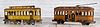 Two large painted tin trolley cars, 21 1/2'' l.