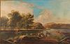 Large Landscape with Figures & Cows by a River, Oil