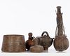 Egyptian Grain Measure, Wood Teapot & 3 Containers