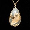 10K Gold and Green Stone Owl Decorated Pendant