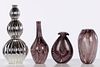 3 Tozai Purple Glass Vases & Fluted Silvered Vase 