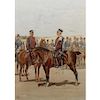 French 19th C. Etching of Infantrymen on Horse