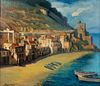 Alberto Savinio Boats on Shore Landscape O/C Painting