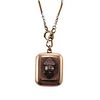 Antique 14k Gold Locket Pendant on Watch Fob Chain 