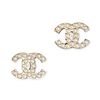 CHANEL, A PAIR OF SIMULATED PEARL CC STUD EARRINGS, each a CC logo set with white simulated pearl...