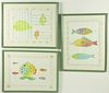 Three Watercolors, Pen and Ink Drawings of Fishes