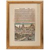 Schedel, Hartman.  Folio LXXXVIII, Lyon. Nuremberg: Anton Koberger, 1493. Hoja 37.5 x 24.5 cm. Grabados coloreados.