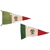 Banderines del Centenario de la Independencia de México. México, 1910. En lino, 27 x 50 cm y 28 x 60 cm, respectivamente.