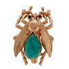 "Beetle" Brooch with Cabochon Emerald in 14 Karat 