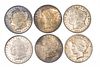 Group of 5 Morgan and 1 Peace Silver Dollars