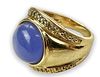 14K Gold Blue Cabochon & Diamond Ring