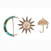 'Weather Related" Brooches in 14 Karat 