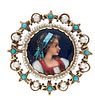 Brooch Featuring a Miniature Painting of a Woman 