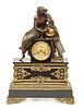 French "Veber A Paris" Empire Style Bronze Mantel Clock, Ca. 1900, Lady With Globe & Books, H 26'' W 18'' Depth 7''