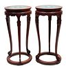 Chinese Carved Wood & Cloisonne Pedestal Tables, H 35'' Dia. 17'' 1 Pair